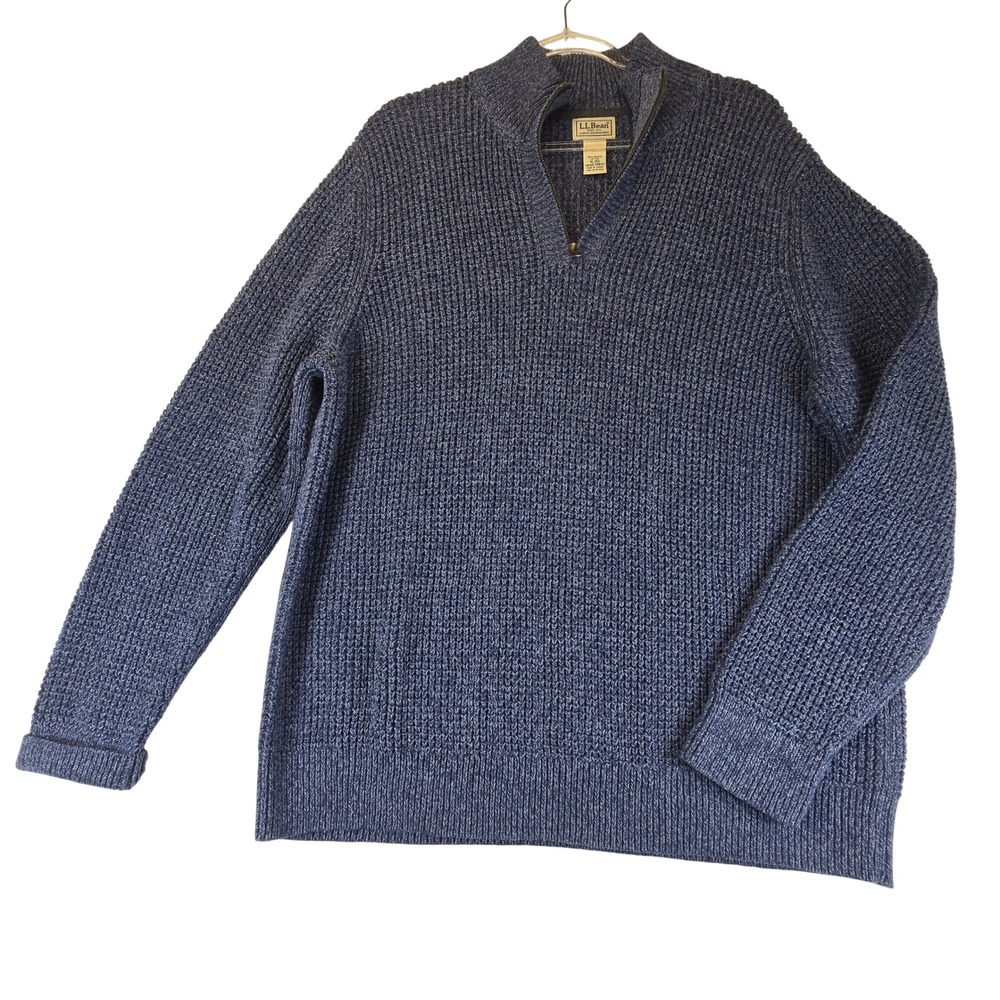 LLBean Organic Cotton Heavyweight Sweater Men XL Blue Preppy Luxury Business Zip